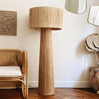 Woven Wicker Floor Lamp – Japanese Style LED Light With Natural Fabric Shade
