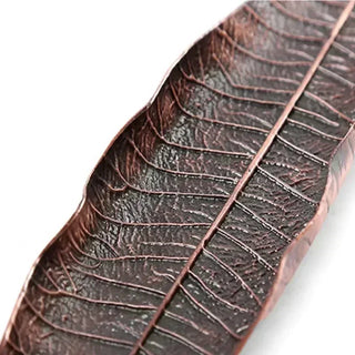 leaf incense holder earthworks handcrafted copper tray bronze leaf design close-up