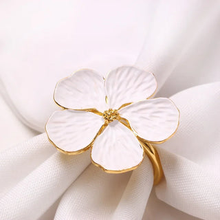 flower bloom napkin rings handcrafted metal table decor elegant dining close-up