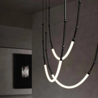 Black Metal Chandelier – Modern Ceiling Light With Tubular Curve Design