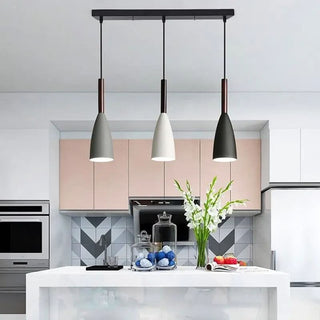 Scandinavian Pendant Lamp – Three Light Fixture with Metal Wood Pendant & Natural Wood Collar