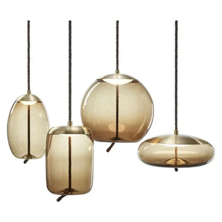 Adjustable Pendant Light – Designer Smoked Glass Lamp with Hemp Rope Accent