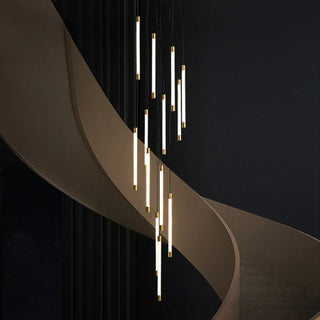 Copper Staircase Chandelier – Polished Copper Lighting with LED Flush Mount for Villas & Hotels