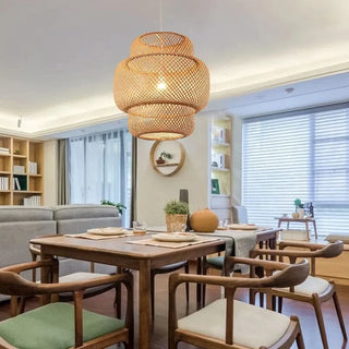 Bamboo Hanging Lamp – Hand Woven Pendant Ceiling Light With Soft LED Lighting