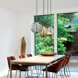 Adjustable Pendant Light – Designer Smoked Glass Lamp with Hemp Rope Accent