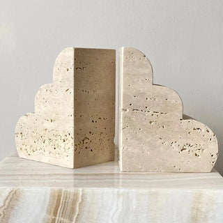 marble bookends travertine stone wave design handcrafted elegance set detail