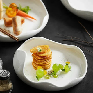 ceramic plate earthworks handcrafted porcelain dinnerware set luxury dining plate close-up
