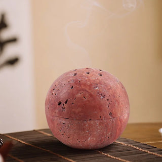 travertine marble sphere handcrafted incense burner 9 holes aroma close-up