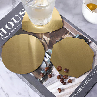metal cup coaster luxury brushed metal placemat heat resistant table protector lifestyle view