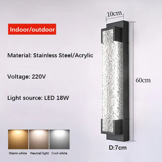 Outdoor Wall Lamp | Modern Stainless Steel LED Wall Sconce with Water Texture Diffuser