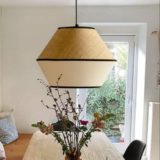 Beige Pendant Light – Natural Pendant Light With Woven Fabric Lamp & Adjustable Cord