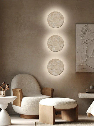 Natural Travertine Wall Sconce - Backlit LED Stone Light With Adjustable Brightness
