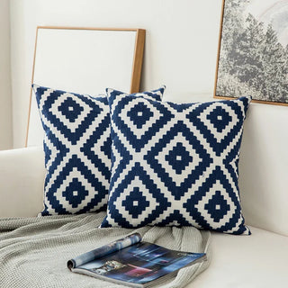 navy cushion cover embroidered floral cotton pillow case sardinia design 45x45 cm front view