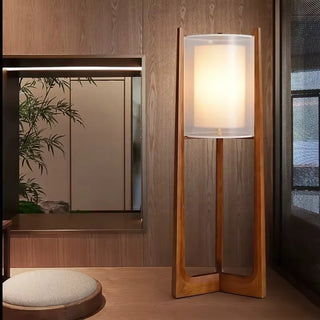 Nordic Wooden Floor Lamp – Scandinavian Standing Lamp with Fabric Shade for Living Room