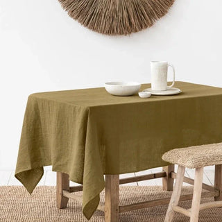 linen tablecloth premium olive green european fabric cover protector front view