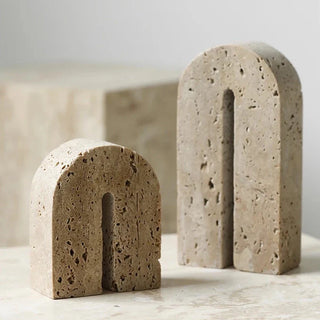 natural stone bookends handcrafted nordic travertine arch supports angle view