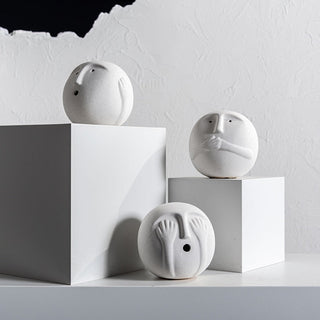 modern minimalist ceramic cartoon figurine decorative ornament set view