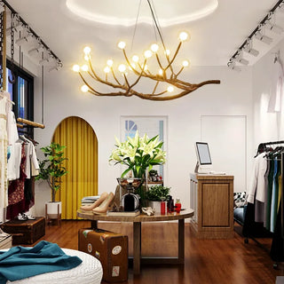 Modern Amber Chandelier – Multi-Head LED Lighting with Gold Finish