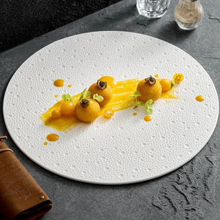 luxury ceramic plate earthworks handcrafted porcelain dishware grooved texture 26-31.5cm close-up