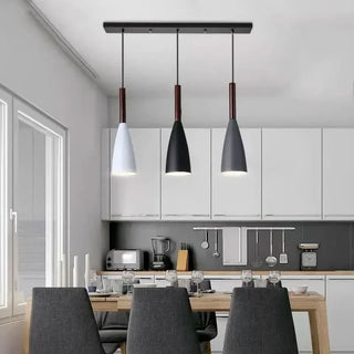 Scandinavian Pendant Lamp – Three Light Fixture with Metal Wood Pendant & Natural Wood Collar