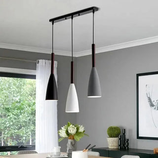 Scandinavian Pendant Lamp – Three Light Fixture with Metal Wood Pendant & Natural Wood Collar