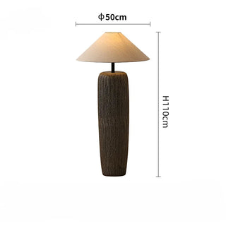 Japanese Ceramic Floor Lamp – Sculpted Base With Beige Fabric Lampshade & Touch Switch