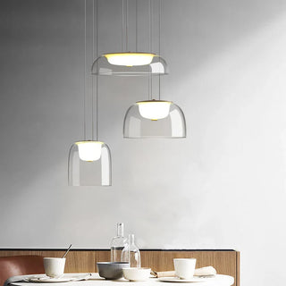 Modern glass pendant in living room — layered shade ambient lighting