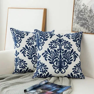 navy cushion cover embroidered cotton floral design sardinia home decor front view