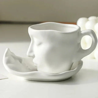 ceramic art mug handcrafted face figure cup 260ml durable drinkware close-up