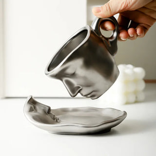 ceramic art mug handcrafted face figure cup 260ml durable drinkware detail