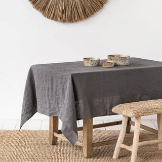 european linen tablecloth dark grey handmade rectangle table cover front view