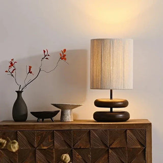 Handcrafted dark walnut lamp front — Japanese warm LED design