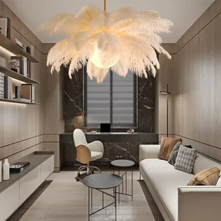 Ostrich Feather Chandelier – White Feather Luxury LED Living Room Light