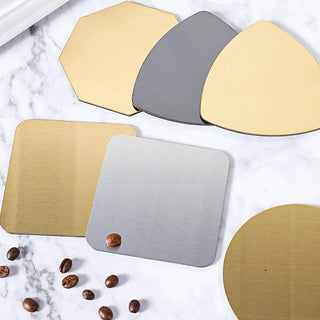 metal cup coaster luxury brushed metal placemat heat resistant table protector top view