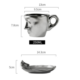 ceramic art mug handcrafted face figure cup 260ml durable drinkware natural view