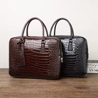 leather briefcase genuine cow leather 14 inch laptop messenger bag alligator pattern lifestyle view