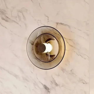 Disc wall lamp walnut finish detail — Gino stained glass wall light