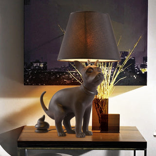 Artistic dog floor lamp setting — resin cloth shade ambient