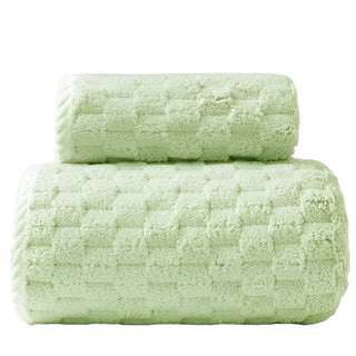 coral velvet bath towel set plush grid design quick drying high absorption front view