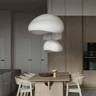 Designer Pendant Lamp – Nordic White Resin Dome with Soft Ambient Lighting