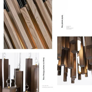 Wooden Pendant Light – Sculptural Ceiling Light with Adjustable Cable | Living Room Lighting