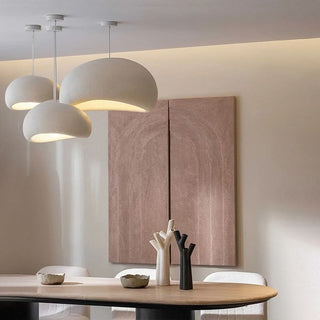 Designer Pendant Lamp – Nordic White Resin Dome with Soft Ambient Lighting