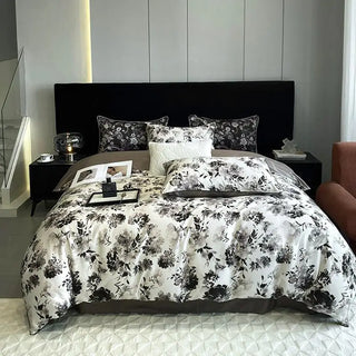 egyptian cotton duvet cover luxury floral bedding set soft breathable sheets front view