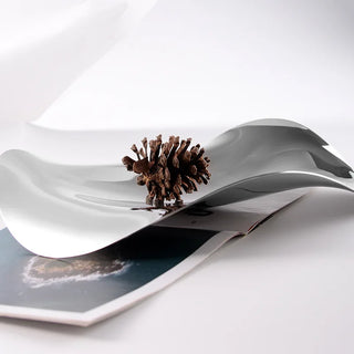 luxury swedish plate tray earthworks handcrafted stainless steel decorative serving tray angle view