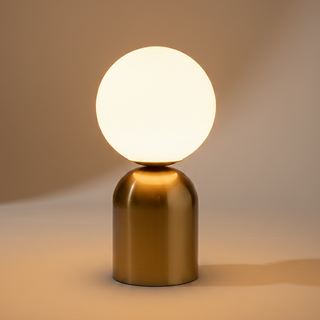 Decorative Table Lamp – Opal Glass Globe with Gold Metal Base | Soft Accent Lighting