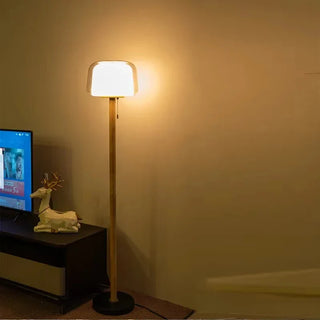 Glass Floor Lamp – Modern Floor Lamp with Wooden Base | Adjustable Brightness