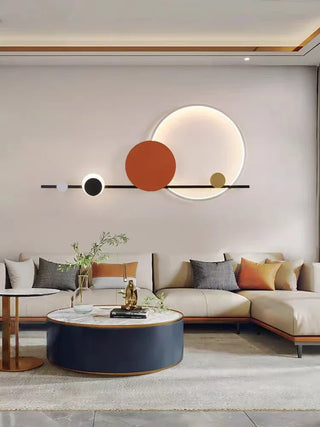 Art Deco Wall Lamp – Geometric Wall Sconce with Black Metal & Acrylic Circle, Warm LED Lighting