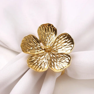 flower bloom napkin rings handcrafted metal table decor elegant dining front view