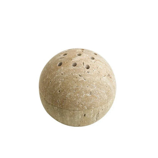 travertine marble sphere handcrafted incense burner elegant beige stone diffuser front view