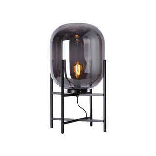 Oda designer table lamp — hand blown glass black steel frame